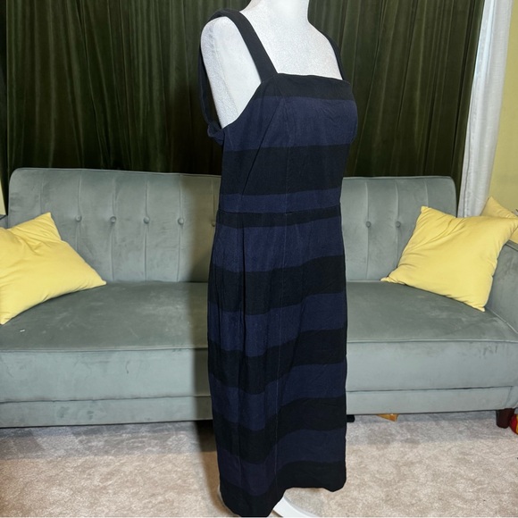 Two Banana Republic Strappy Midi Dresses - solid black and navy/black stripes - Picture 6 of 8